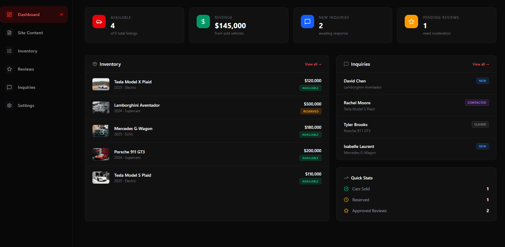 Content control UI for real-time site updates.
